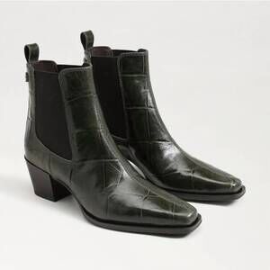 NEW SAM EDELMAN women's ashtyn 2 ankle bootie in deep olive croco leather